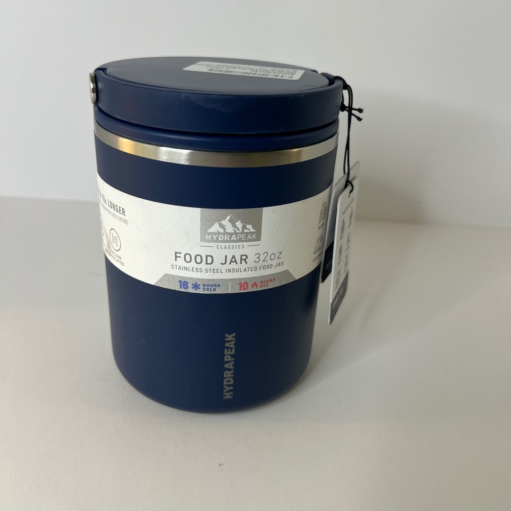 HydraPeak Food Jar 32oz Stainless Steel Insulated Food Jar Navy Carry Handle‎
